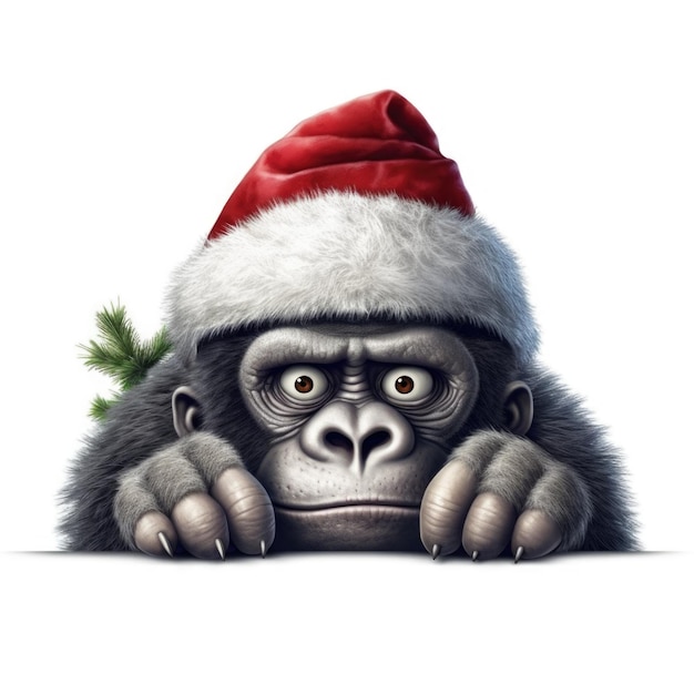 Gorilla che indossa il cappello di Babbo Natale