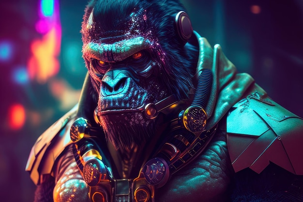 gorilla in surreale stile futuristico cyber punk