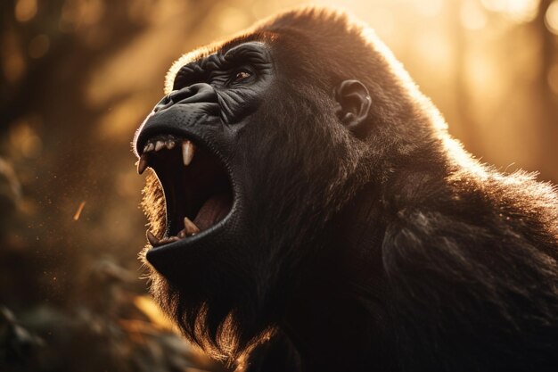 Gorilla ruggente arrabbiato Illustrazione di alta qualità Ai generativa