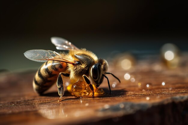 Graceful Bee's Haven Delicate Honeycomb and Busy Bees Generative AI