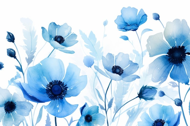 Graceful Watercolor Blue Anemone Una delizia floreale su un 32 PSD