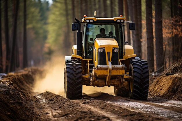 Grader che livellano la ghiaia su una strada rurale Miglior foto di gradatore