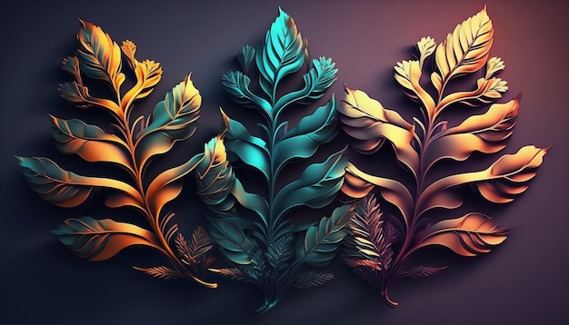 Gradient Plant Pattern Design con trame sottili e ombre generative Ai