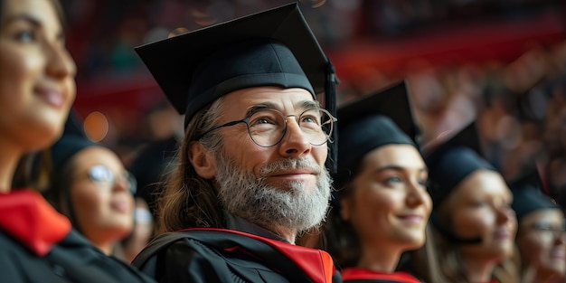 Graduati orgogliosi e membri dell'università applaudono durante la cerimonia di laurea