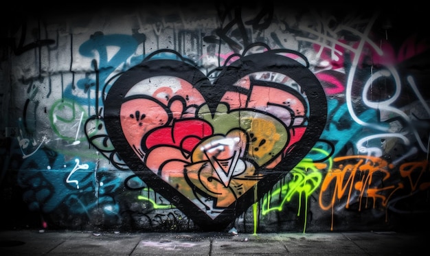 Graffiti di street art con il simbolo del cuore Creazione utilizzando strumenti di intelligenza artificiale generativa