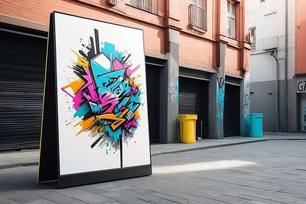 Graffiti digitali in un modello di fiera di strada tecnologica con spazio bianco vuoto per posizionare il tuo disegno