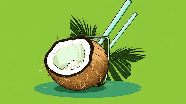 Grafica elegante di una noce di cocco con un ai generativo di paglia