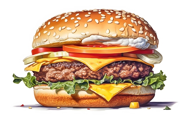 Grafica per hamburger creata digitalmente con un semplice sfondo bianco IA generativa