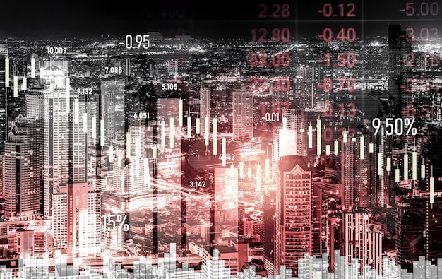Grafici concettuali di crisi economica che cadono con l'area urbana modernista
