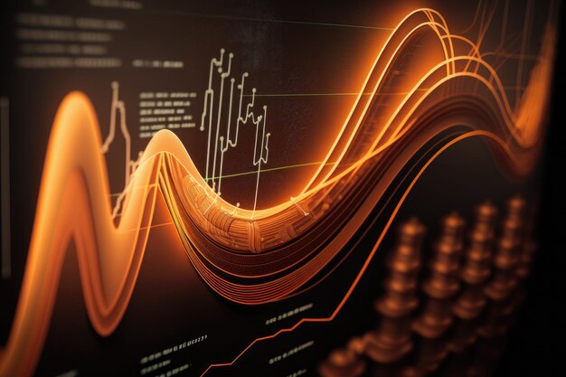 Grafici finanziari del mercato commerciale e diagramma di linee luminose sulla rete neurale digitale arte generata dall'intelligenza artificiale