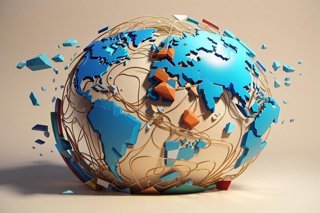 Grafico 3D della terra che simboleggia l'illustrazione del commercio globale
