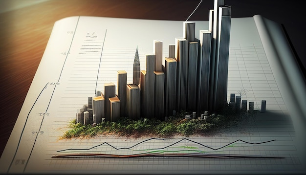 Grafico a barre di crescita del business di successo ascendente sullo sfondo