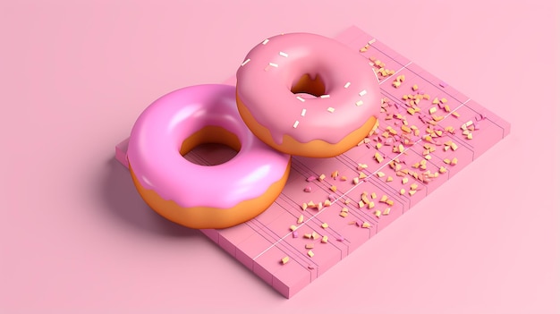 grafico a ciambella isometrico su sfondo rosa rendering 3d