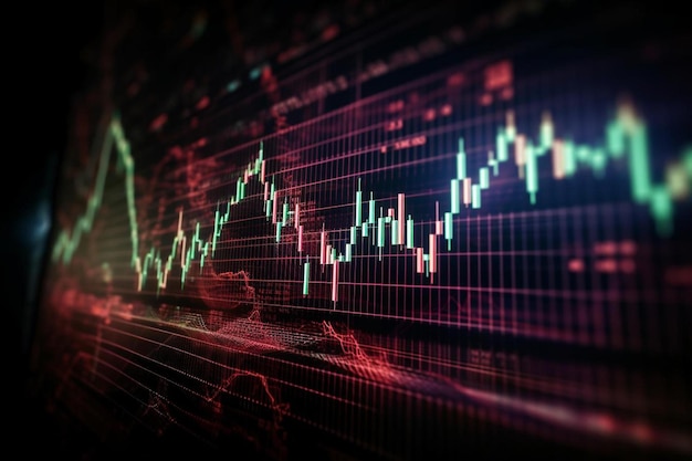 grafico a freccia del mercato azionario che scende in esposizione con figure rosse e verdi