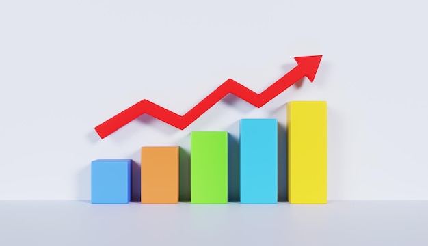 Grafico aziendale che mostra la crescita con freccia rossa su sfondo color pastello