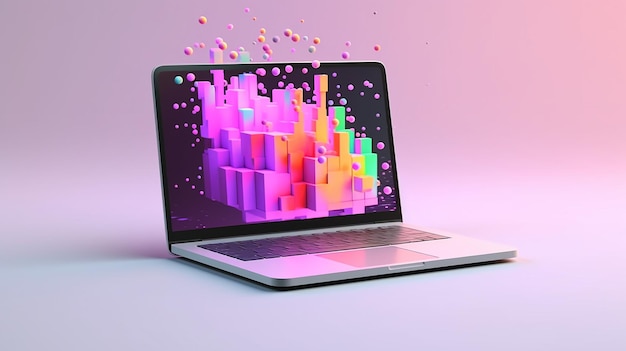 Grafico aziendale del concetto di strategia di marketing minima 3d in laptop realizzato dall'IA generativa