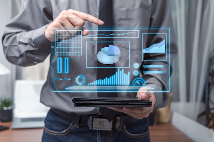Foto grafico azionario crescita del grafico degli investimenti dell'uomo d'affari