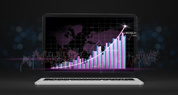 Grafico azionario finanziario o analisi della crescita grafico di scambio di marketing e statistiche sulla tecnologia finanziaria di successo