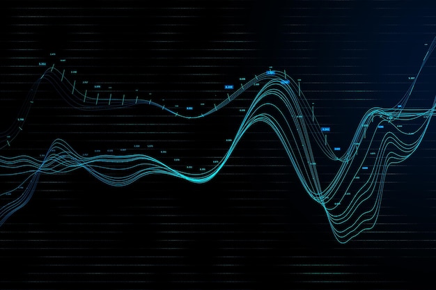 Grafico blu brillante astratto su sfondo scuro Rendering 3D del concetto di finanza e successo