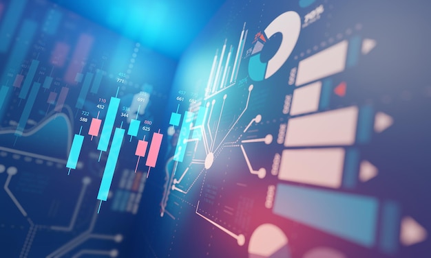 Grafico blu moderno del rendering 3d del fondo di investimento di affari del mercato azionario di scambio