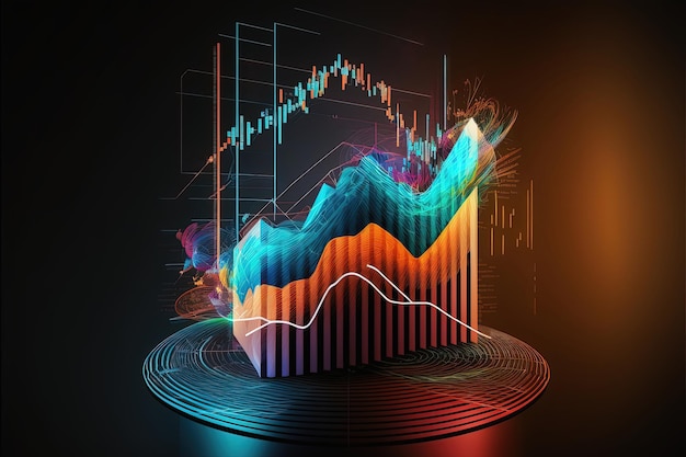 Grafico commerciale commerciale su sfondo al neon colorato scuro AI