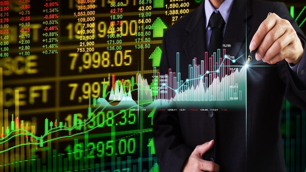 Grafico commerciale del mercato azionario o forex e grafico a candele adatto per il concetto di investimento finanziario