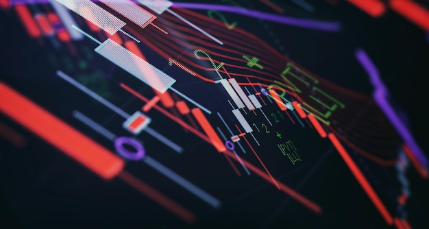 Grafico commerciale e indicatore finanziario azionario Concetto di analisi del mercato azionario o aziendale