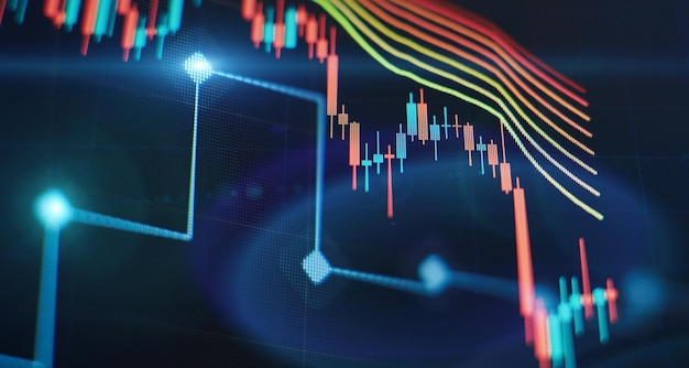 Grafico commerciale e indicatore finanziario azionario Concetto di analisi del mercato azionario o aziendale