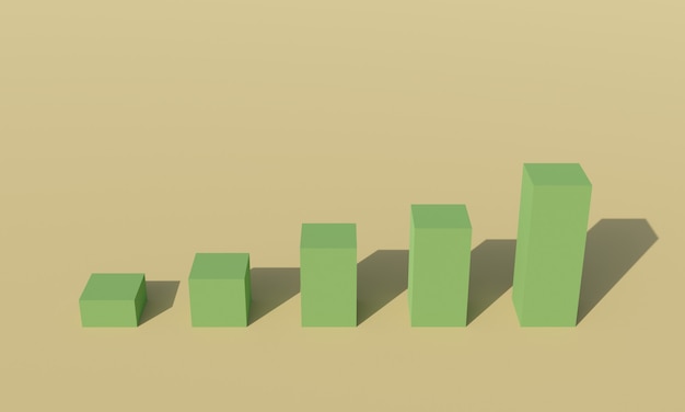 Grafico commerciale in aumento 3D, illustrazione della barra di crescita verde
