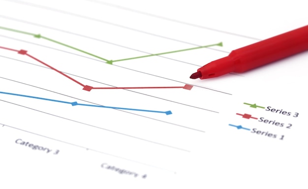 Grafico con pennarello rosso su sfondo bianco