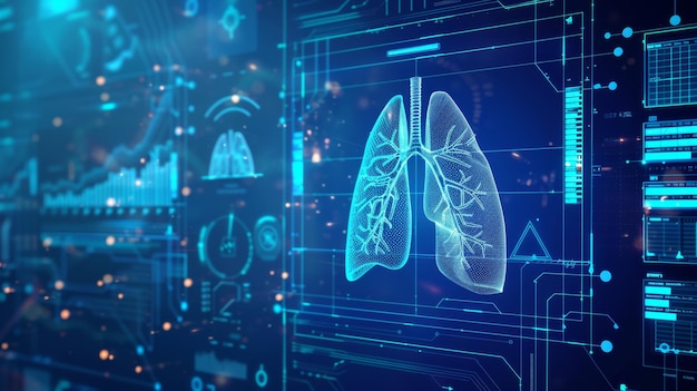 Grafico del concetto di tecnologia sanitaria medica dei polmoni con dati di analisi