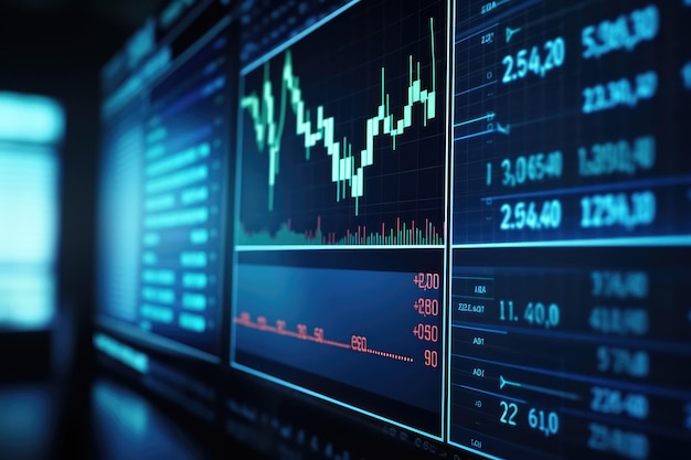 Grafico del mercato azionario finanziario sul display a LED Sfondo astratto del mercato azionario