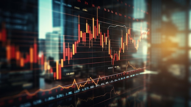 Grafico del mercato azionario Grafico sullo schermo del computer Analisi tecnica finanziaria Generativo Ai