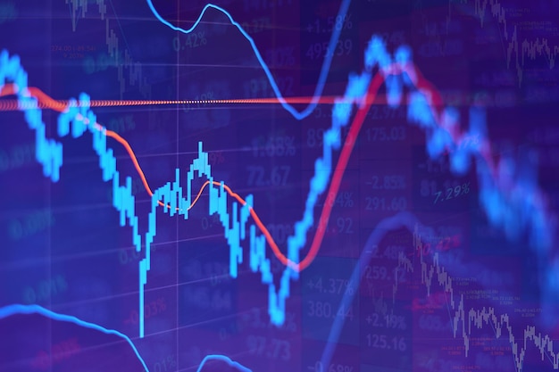 Grafico del mercato azionario in aumento su sfondo blu