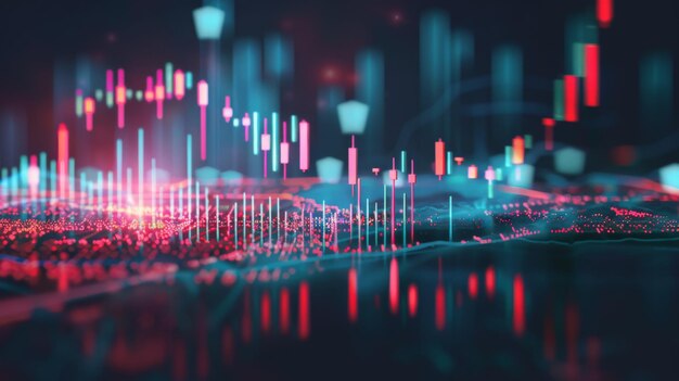 Grafico del mercato azionario o del forex e grafico a candela adatti al concetto di investimento finanziario