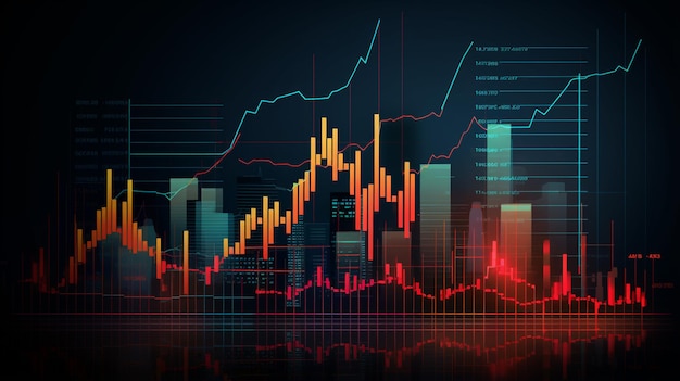 grafico del mercato finanziario e concetto di investimento e commercio dello skyline della città