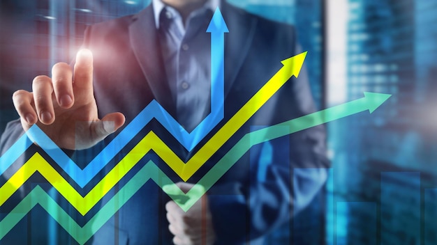 Grafico delle frecce di crescita finanziaria Investimento e concetto di trading