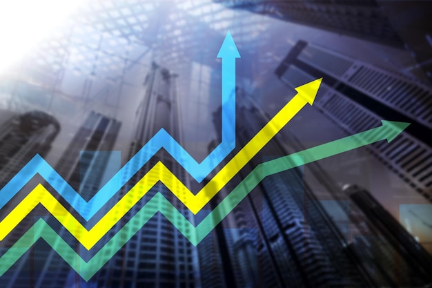 Grafico delle frecce di crescita finanziaria Investimento e concetto di trading