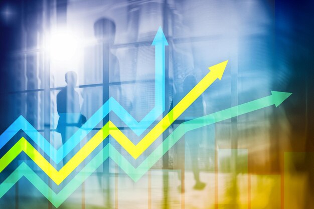 Grafico delle frecce di crescita finanziaria Investimento e concetto di trading