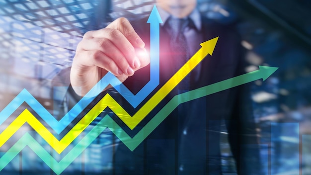 Grafico delle frecce di crescita finanziaria Investimento e concetto di trading