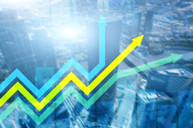 Grafico delle frecce di crescita finanziaria Investimento e concetto di trading