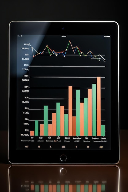 Grafico di analisi con freccia rivolta verso l'alto sullo schermo del tablet