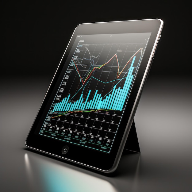 Grafico di analisi con freccia rivolta verso l'alto sullo schermo del tablet