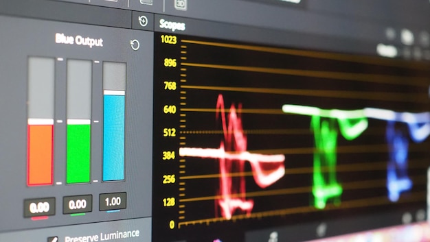 Grafico di classificazione del colore o indicatore di correzione del colore RGB sul monitor