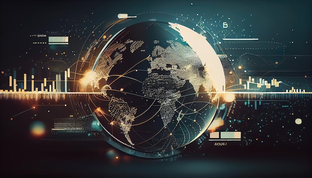 Grafico di crescita aziendale Mappa globale economica del mondo