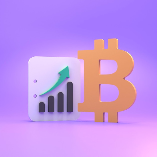 Grafico di crescita bitcoin Concetto di finanza e redditività 3d rendering