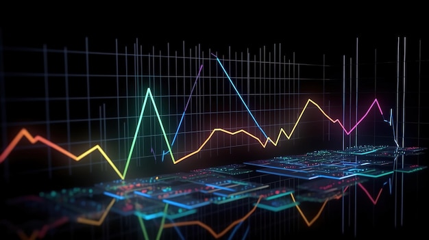 Grafico di crescita e dashboard virtuale del computer moderno che analizza i dati delle vendite finanziarie economiche