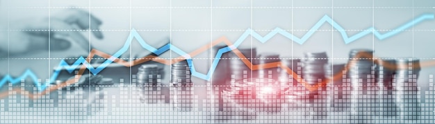 Grafico di crescita rosso e blu Concetto di azioni e borse