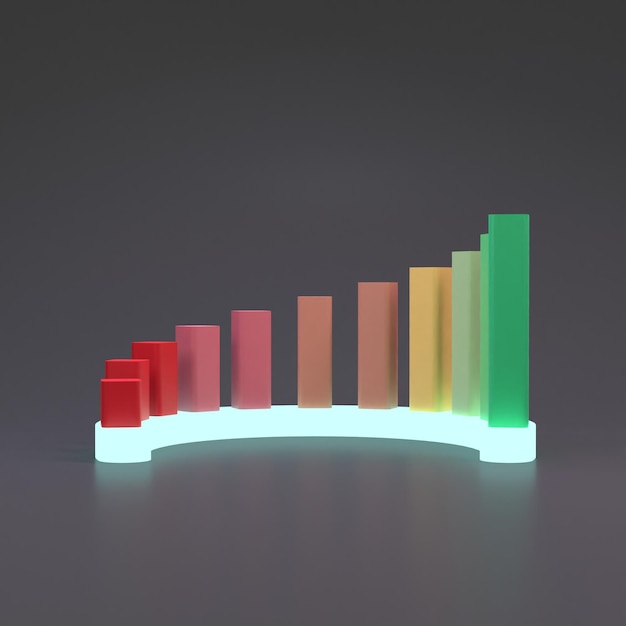 Grafico di crescita semicircolare dal rendering 3d rosso a verde