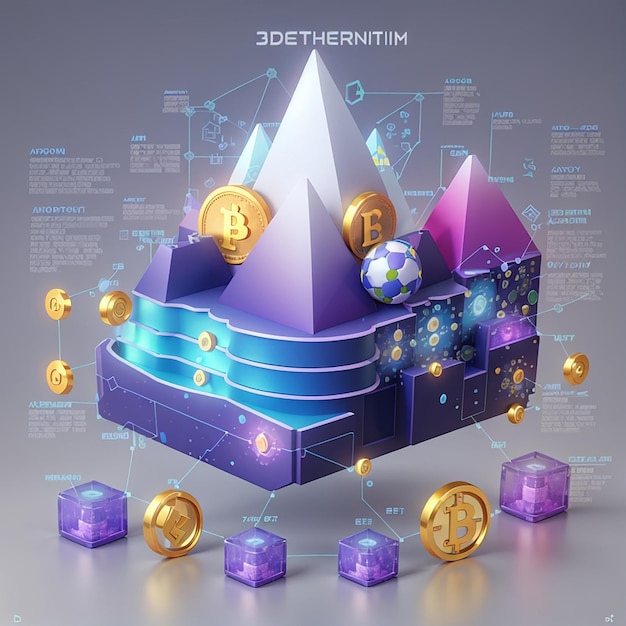 Grafico di criptovalute 3d etherium nft